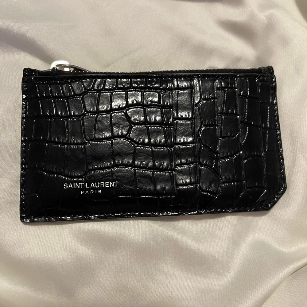 ❤️SOLD❤️SAINT LAURENT Fragments Zipped Card Case in Crocodile-Embossed Leather